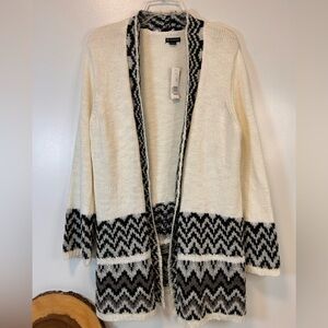 New Directions open-front cardigan black‎ white geometric pattern Women’s Large